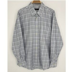 Canali Plaid Button Down Shirt Size XL‎ Blue White Cotton Italian Luxury Office